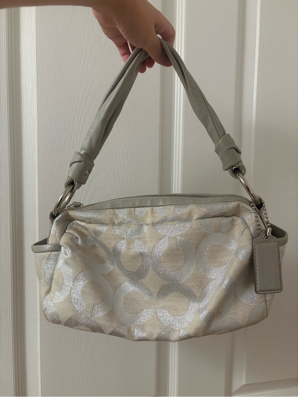 Coach Silver Metallic Logo Shoulder Bag